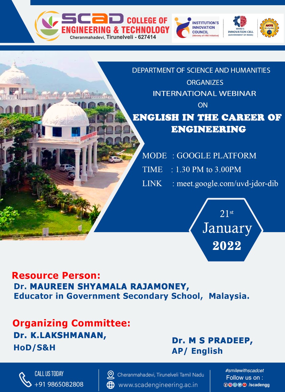 International Webinar On English In The Career Of Engineering – Scad 