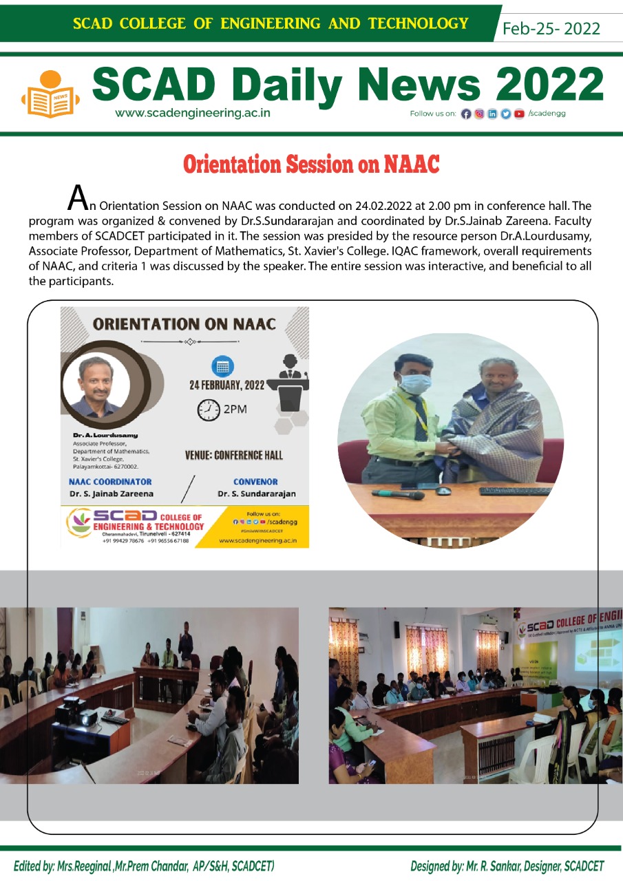 Orientation on NAAC – SCAD College of Engineering and Technology ...